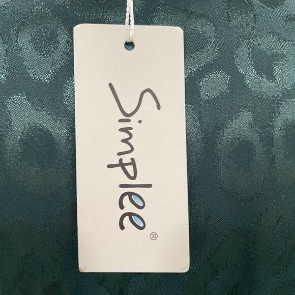 Simplee Green Satin Wrap Dress Medium Leopard Print Midi Tie Waist Elegant - Picture 3 of 14